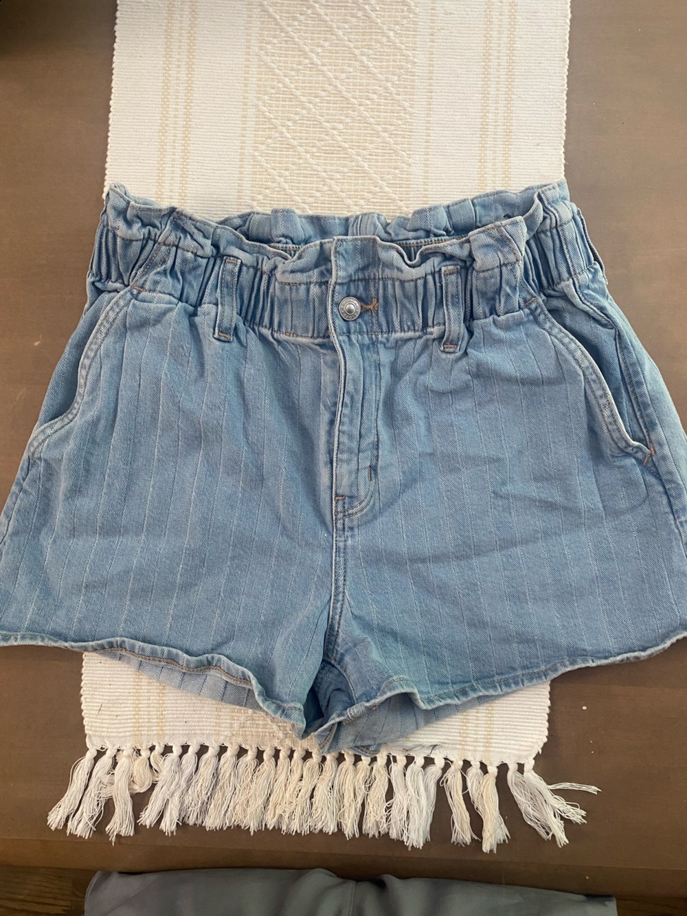 American Eagle Outfitters Light Blue High-Waist Paperbag Shorts